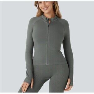 Halara Seamless Stand Collar Raglan Sleeve Thumb Hole Zipper Skinny Yoga Jacket